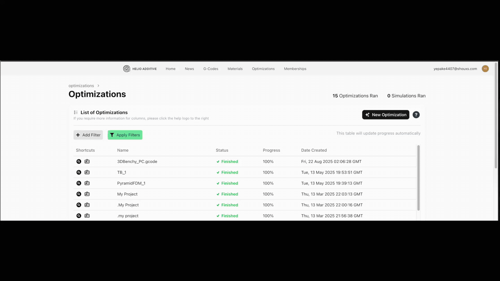 Open Optimisation Results