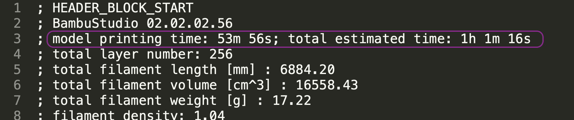 Original G-code comment