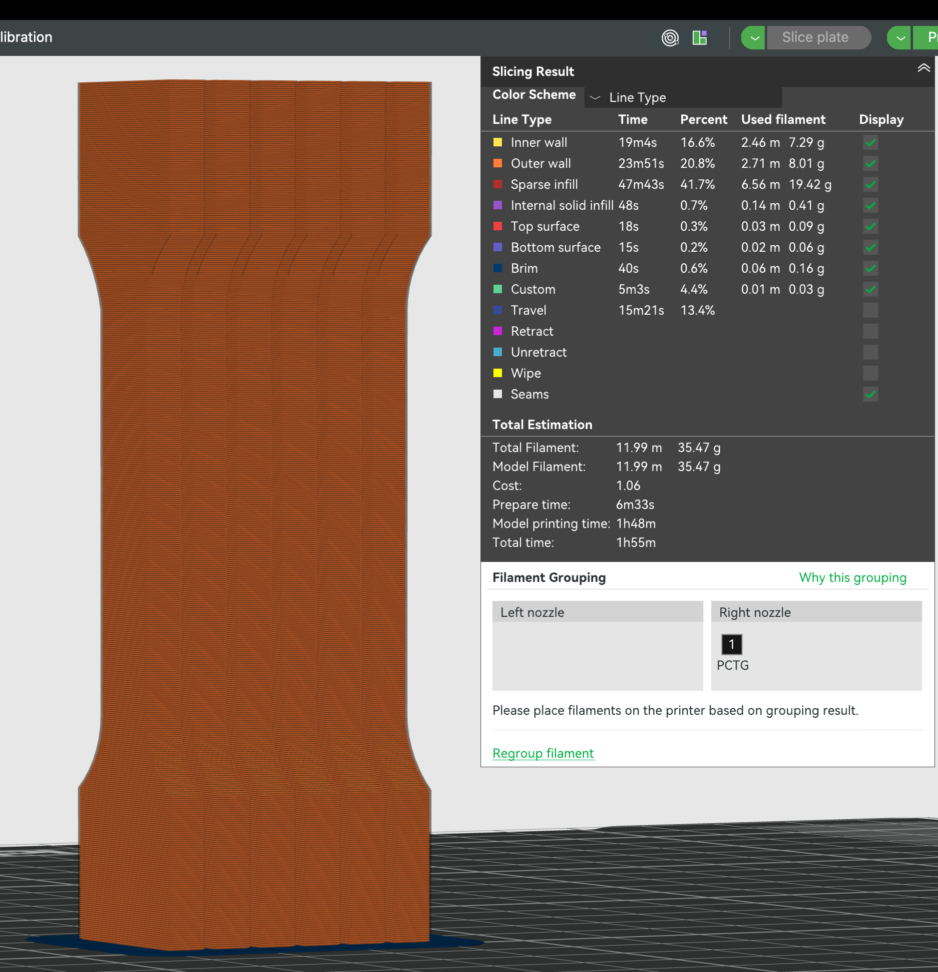 Original tensile specimen print time
